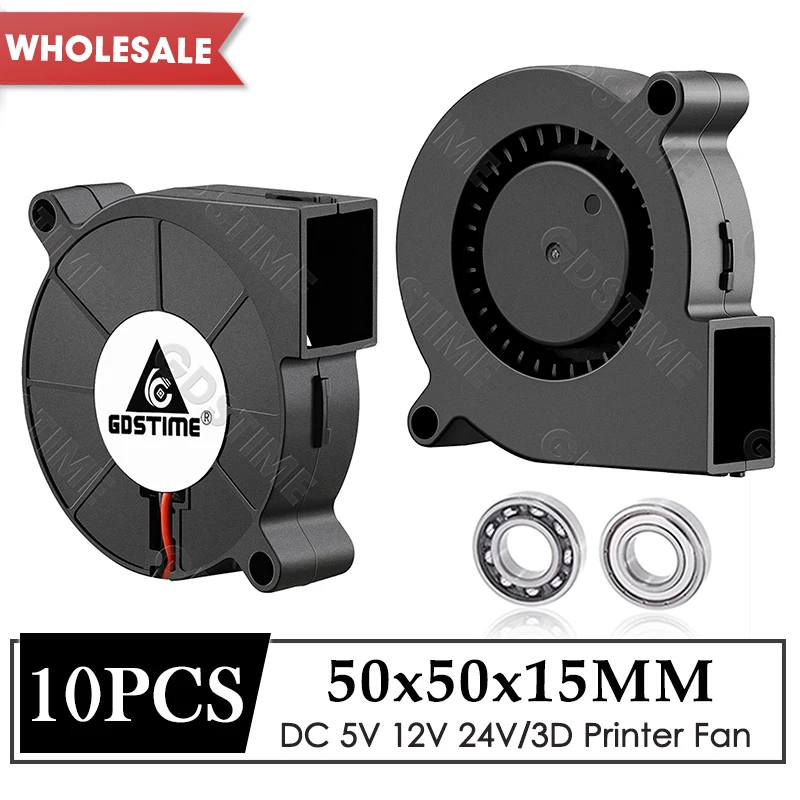 10Pcs Gdstime 5015 Blower Fan 24V 12V 5V Cooler 50MM*15MM Dual Ball Turbine Radial Fan for 3D Printer Accessories&Parts Cooling