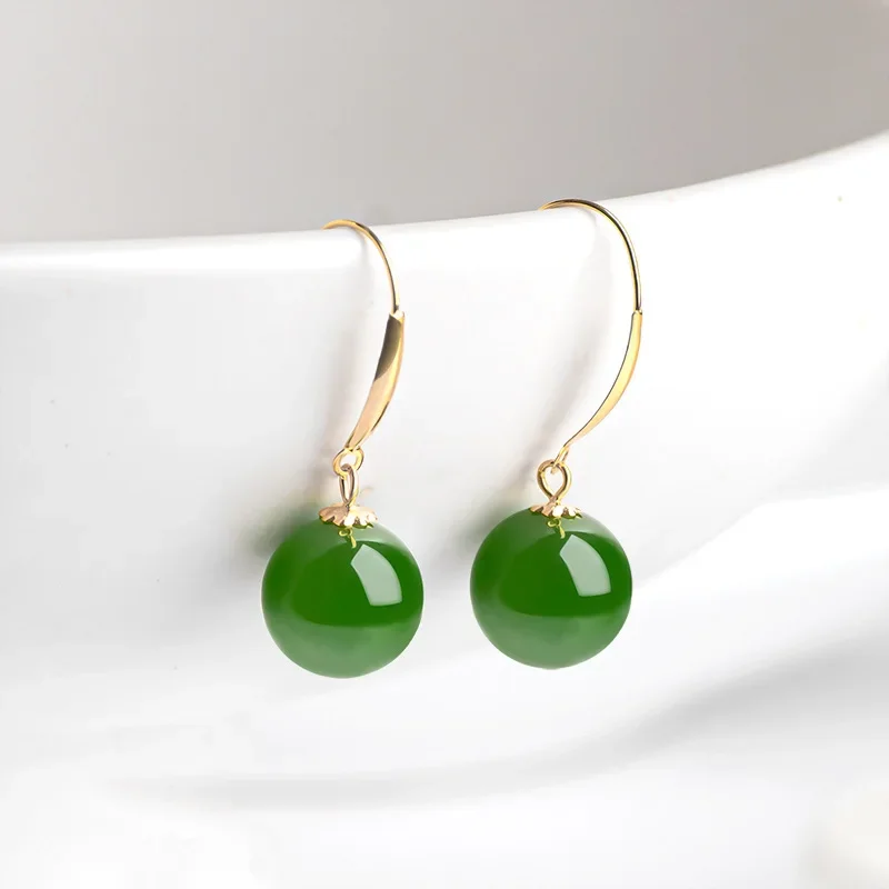 

Real 18K Gold Natural Jasper Hooks Earrings Pure AU750 Drop Earring Fine Jewelry Wedding Gift for Women