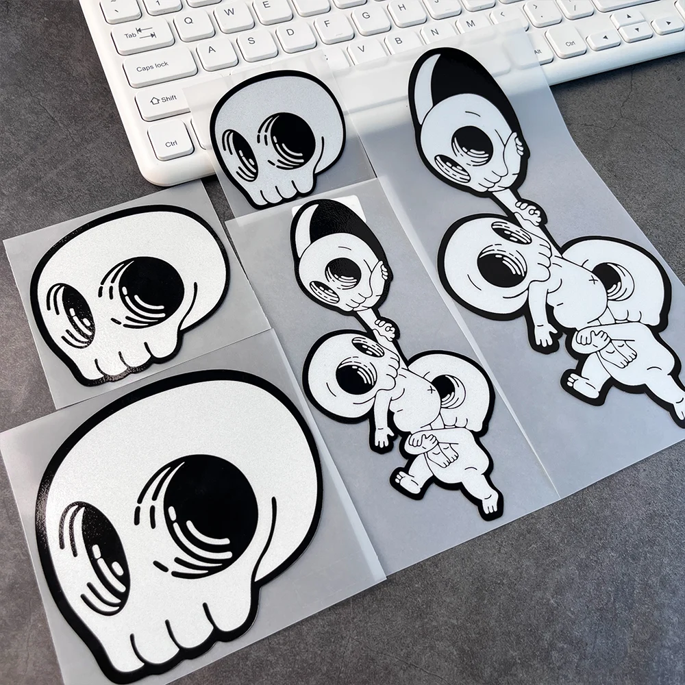 JDM Car Sticker Door Seam Skull Reflective Funny Sticker Window Fuel Tank Cover Motorcycle Car Cover Scratch Decoration