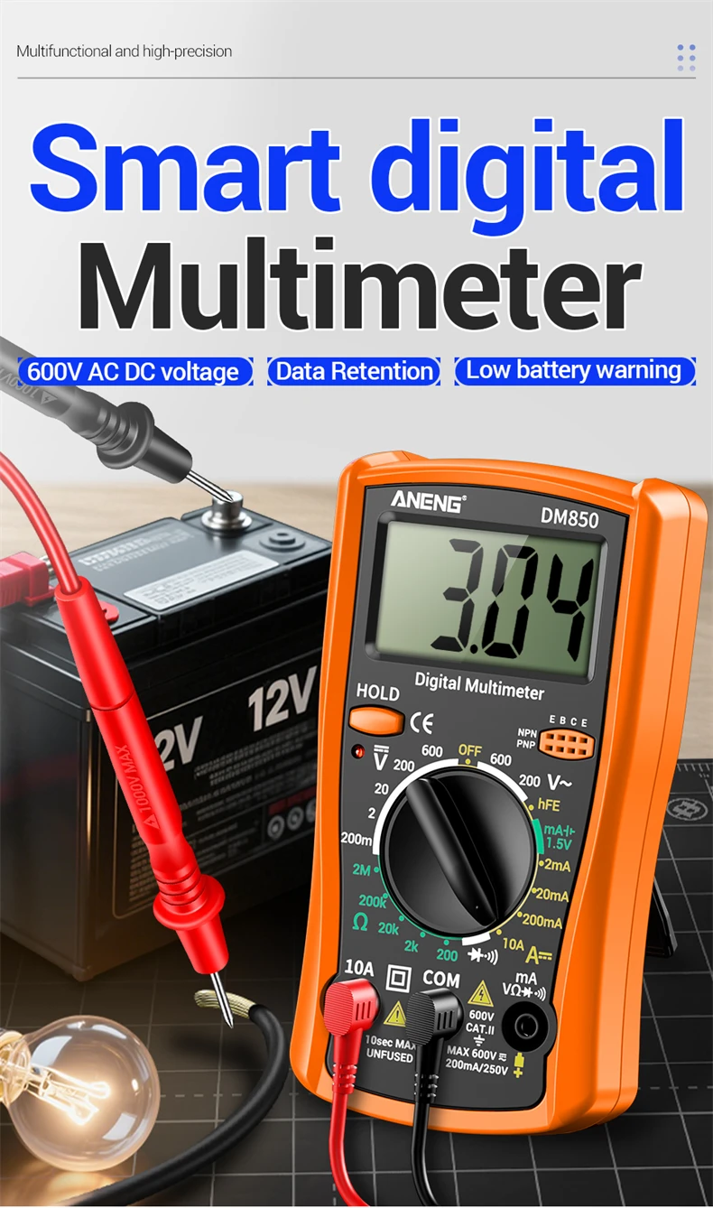 Multifunktionales ANENG DM850 Multimeter, 1999 Zähler, Summer, Datenhaltefunktion, Transistor, Haushaltsstromkreis, Elektrisches Reparaturmessgerät, Werkzeuge – Detail 1