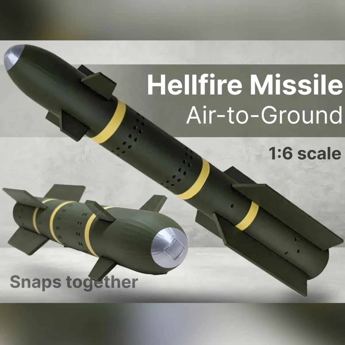 

Hellfire Missile Model 1:6 Air-to-Surface Anti-Tank Missile Model 3D Printed Simulated Assembly Ornament for desktop decoration
