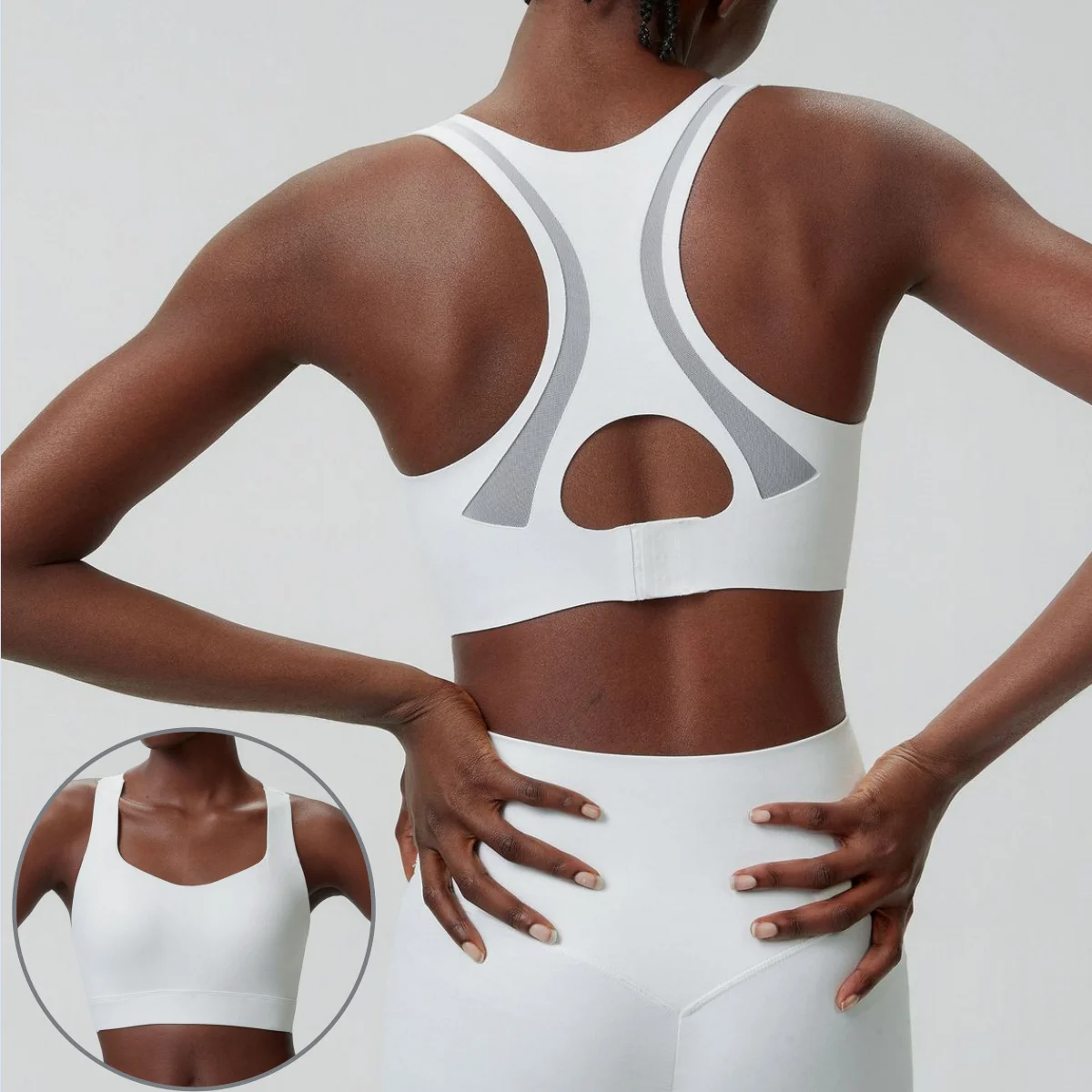 Women Sports Bra U‑Neck High Support Anti‑Bounce Seamless Racerback With Back Hook‑Eye Closure Quick‑Dry Yoga Gym Workout Bra