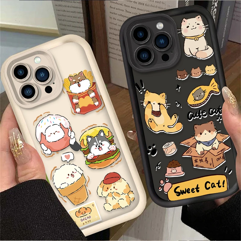 Fine Food Cat Dog Case For iPhone 16 15 14 13 12 11 Pro Max X XS X S Max XR SE 2020 7 8 Plus Shockproof Soft Silicone Back Cover