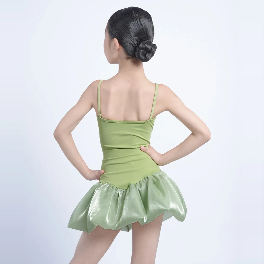 

2026 Latin Dance Competition Clothing For Girls Green Suspender Fluffy Latin Chiffon Skirt Outfits Latin Practice Wear