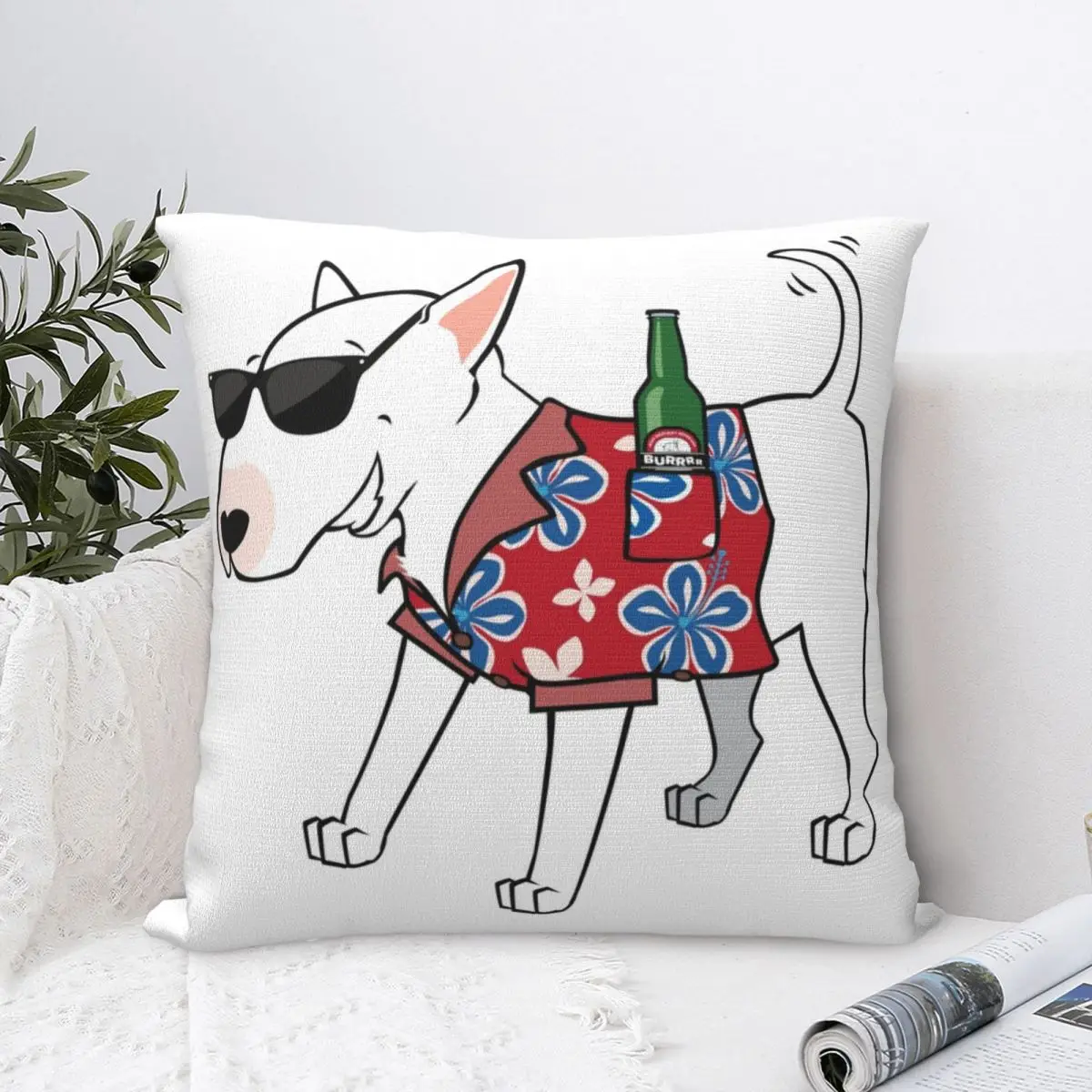 Bull Terrier Cute Dog Pillow Case Cushion Covers Vintage Zippered Decor Pillowcover for Sofa 40x40cm