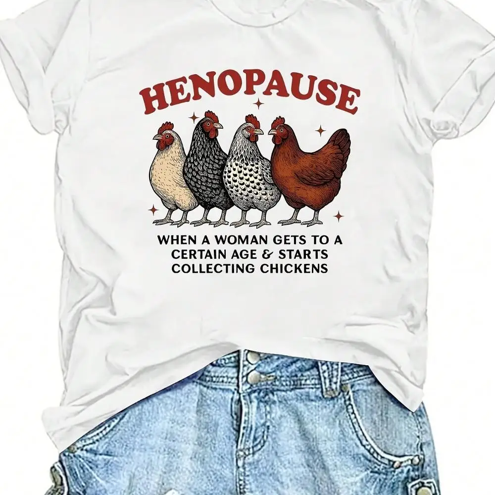 HENOPAUSE Women S Funny Chicken Lover T-Shirt - When A Woman Turns 40 Starts Collecting Chickens Slogan Egg Carton Graphic, Lightweight Stretchy