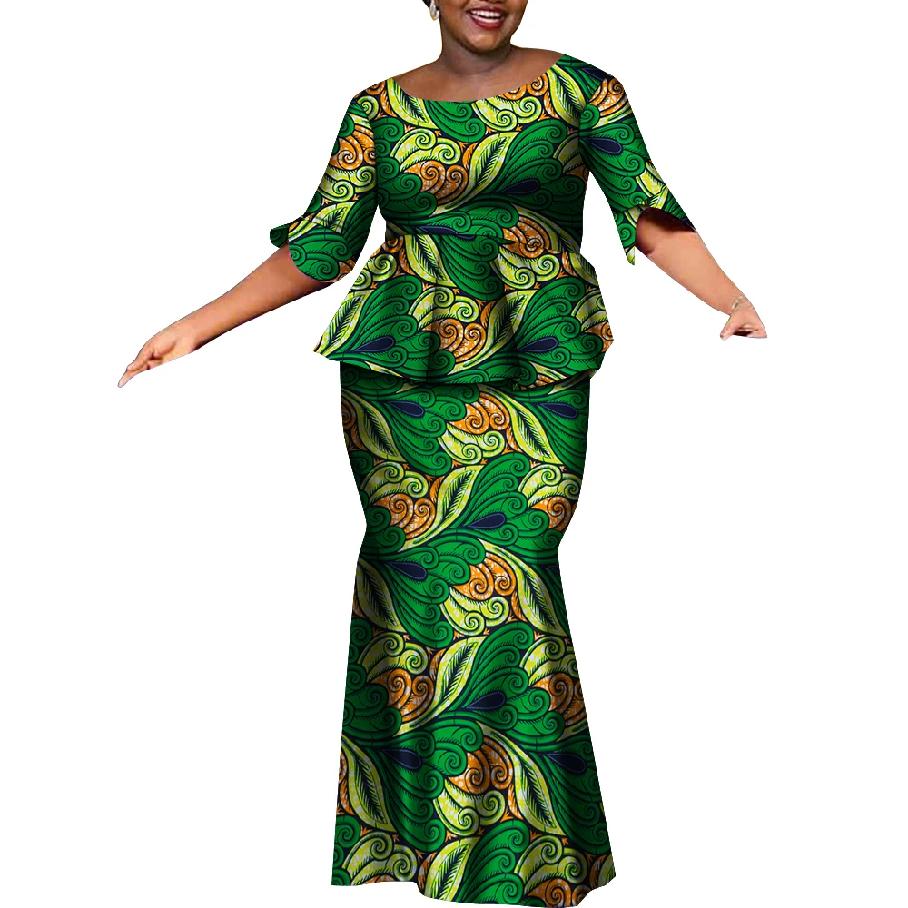 

Women Fashion Skirts Set African Clothes O-neck Half Sleeve Dashiki Blouse Tops and Skirts Long Dress African Outfit WY9694