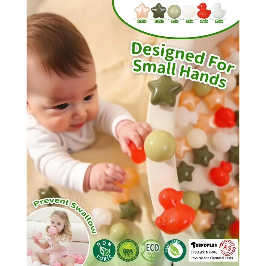 كرات حفرة الكرة على شكل باستيل، شكل نجمة البط غير سامة للأطفال الصغار والرضع والبنات والأولاد والكلاب الناعمة، الحفلات، 100 قطعة #5