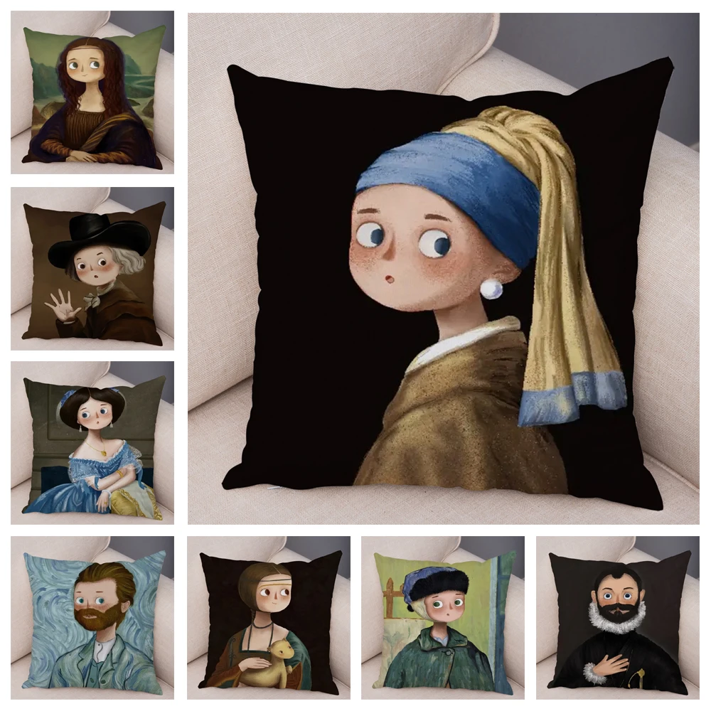European style Famous Paint Cushion Cover Decor Cartoon Woman Pillow Case for Sofa Home Car Soft Plush Pillowcase 45x45cm