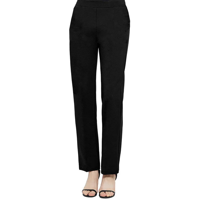 2025 カジュアル エラスティックウエスト スリムストレートパンツ レディース ストレッチ 着痩せ効果 ブラック オフィス デイリーパンツ