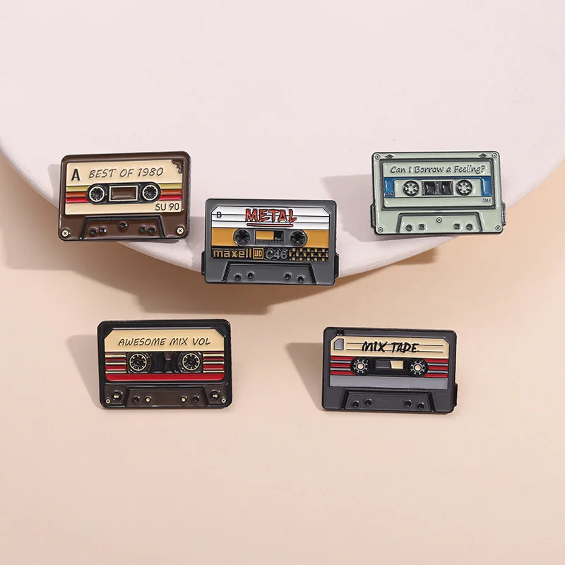 Creative music cassette shaped metal brooch cartoon personality album CD alloy badge with accessory pin