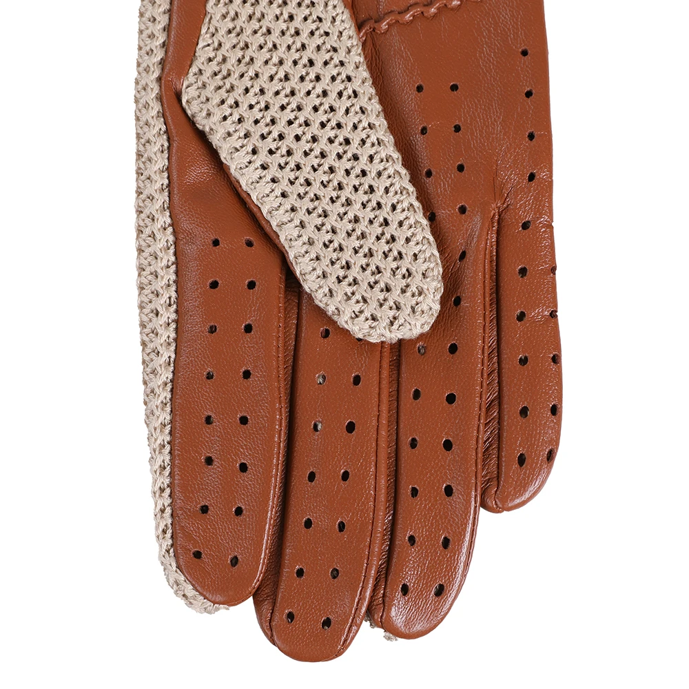 Gants de conduite de moto en cuir véritable pour hommes, peau de mouton isotopée sans doigts avec crochet en coton