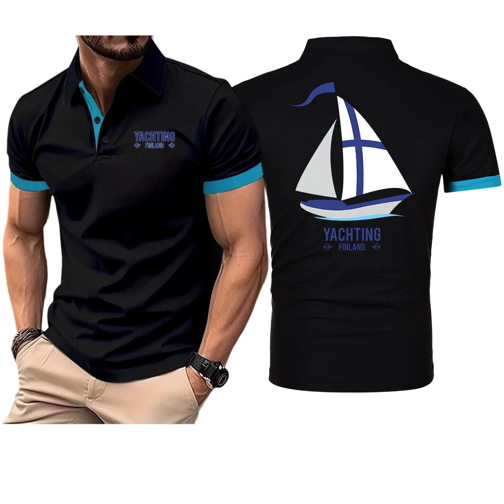 Polo para hombre con gráfico náutico de Finlandia, ideal para el verano, con mangas cortas de algodón y un diseño moderno.