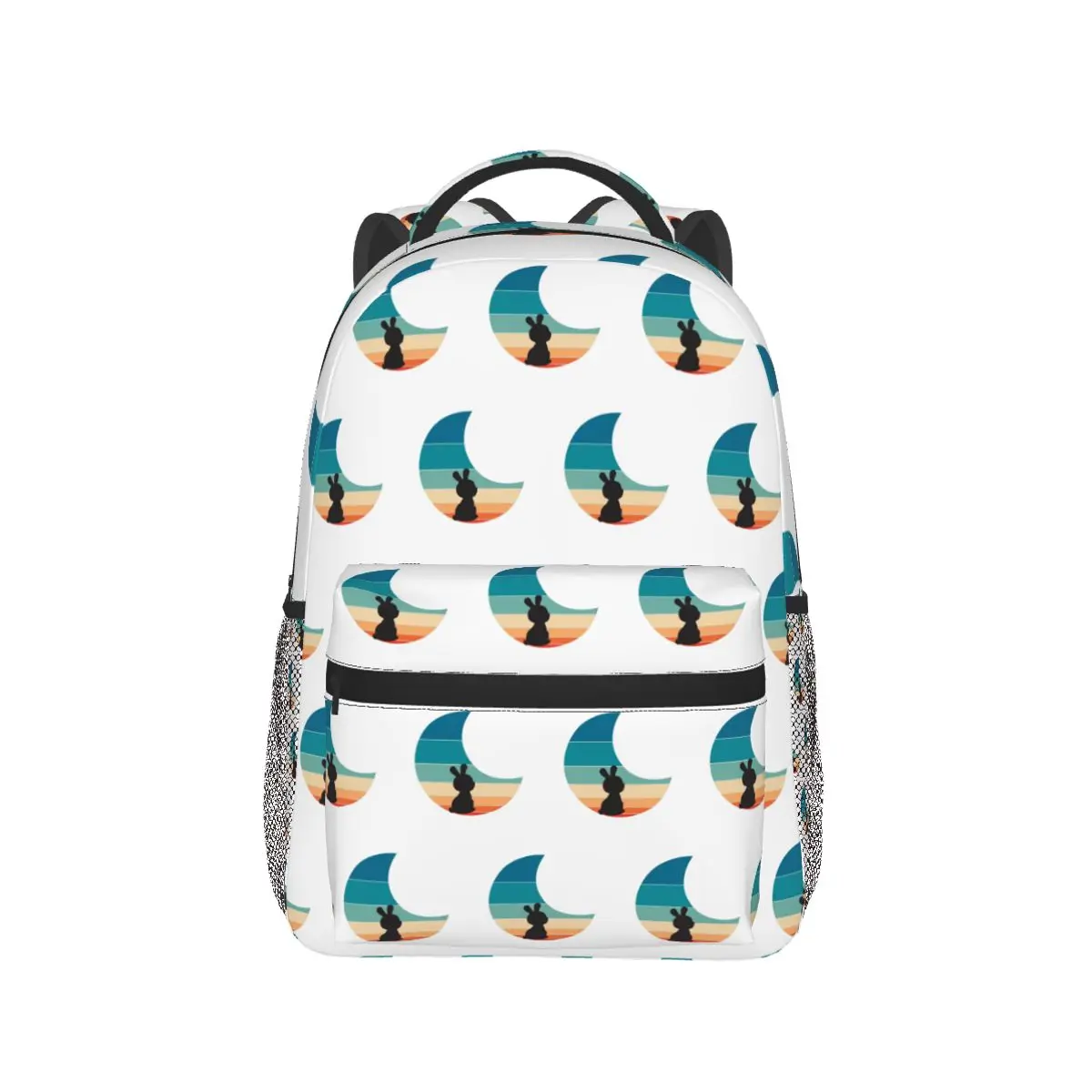 Moon Bunny-mochila Retro para niños y niñas, morral escolar de dibujos animados para ordenador portátil, bolso de hombro de gran capacidad