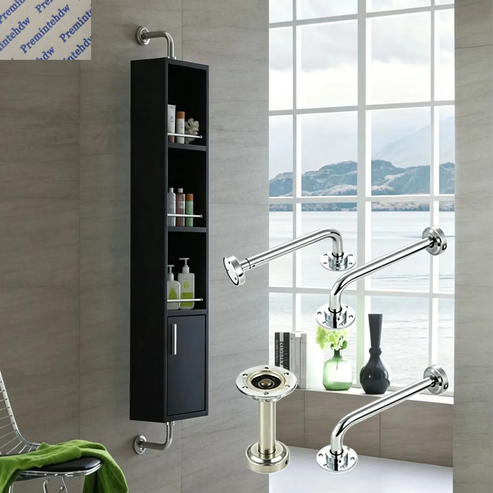 1Pair Stainless Steel Wall Mounted 360 Degrees Rotating Bathroom Cabinet Pivot Hinge Bracket Hardware
