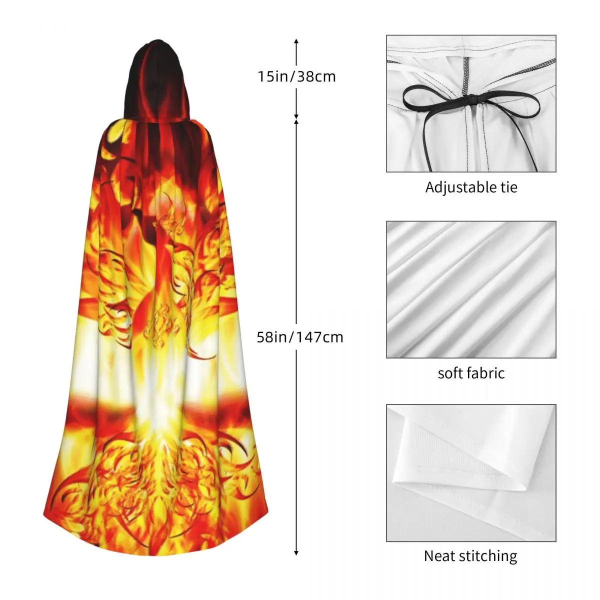 Capa longa com capuz Fire Phoenix, fantasia medieval de bruxa, capa cosplay, casaco de Halloween adulto unissex