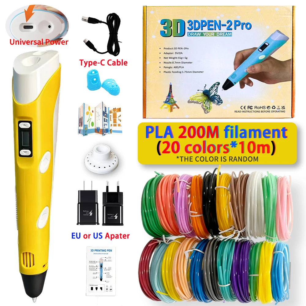 

Upgraded Children 3D Printing Pen 3D Pen Set 3D Drawing Pen Type-C Cable Power Adapter PLA Filament kids Birthday Christmas Gift