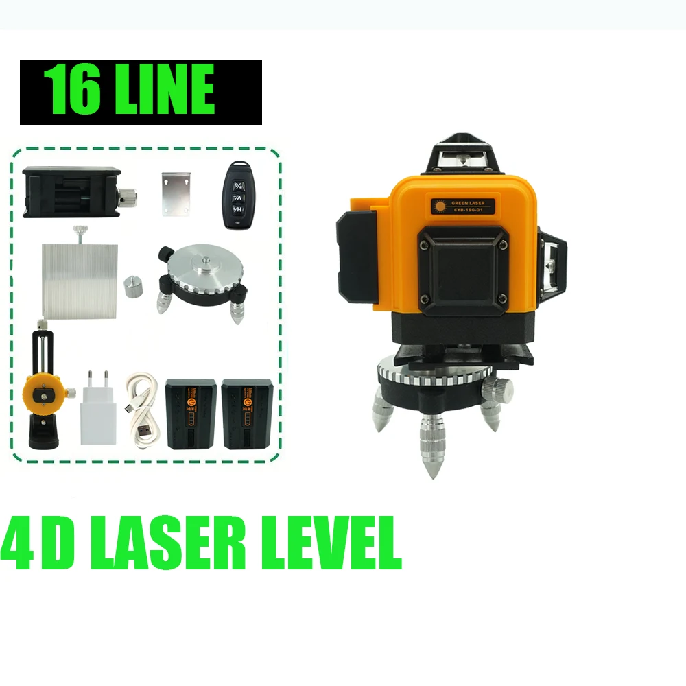 

16 Line Laser Level 360 Self Leveling 4x360°Professional 4D Green Beam Rechargeable Laser Level for Construction Picture Hanging