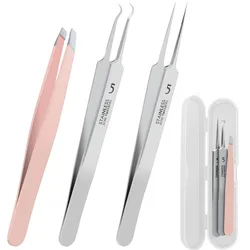 3Pcs Blackhead Remover Tweezers with Box,Ingrown Hair Tweezers, Precision Blackhead Pimple Extractor, Cell Clips Tweezers,