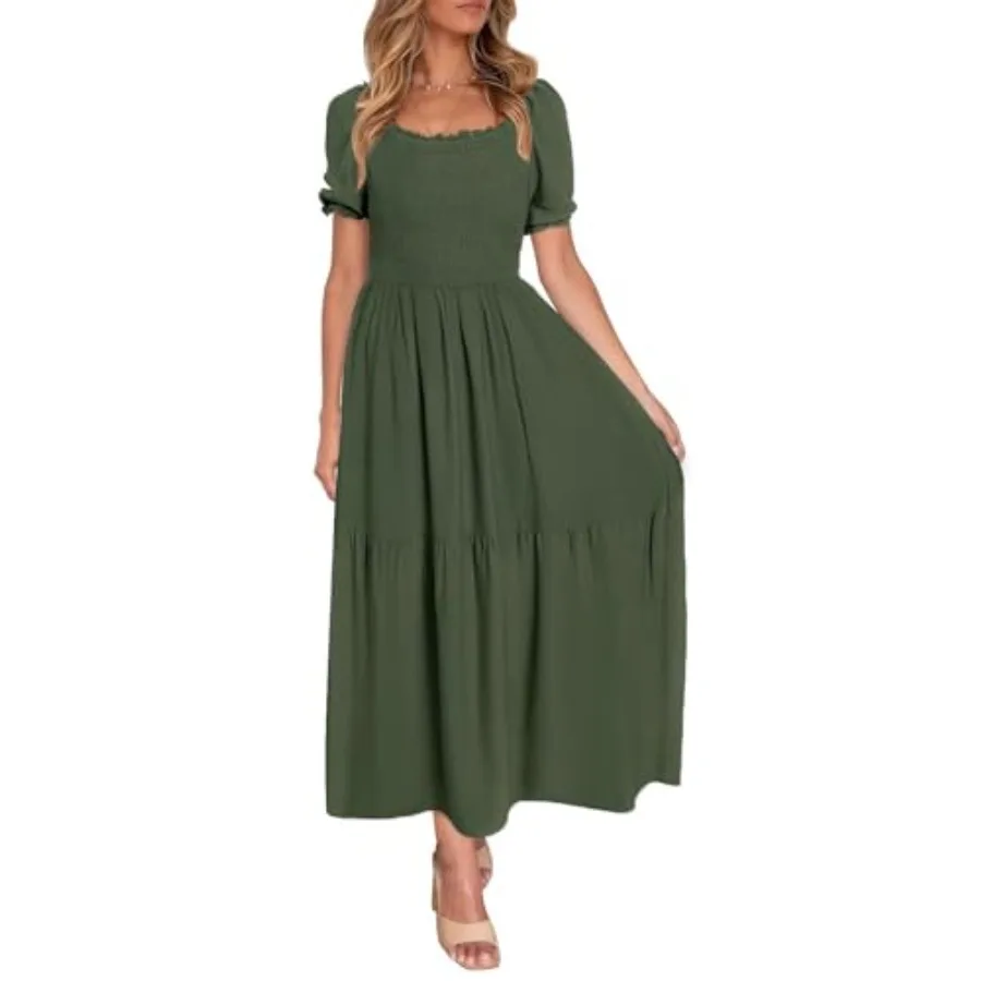 

Женское летнее платье ZESICA 2026 в стиле бохо с цветочным принтом, квадратным вырезом, оборками, свободного кроя, для пляжного отдыха, длинное макси-платье