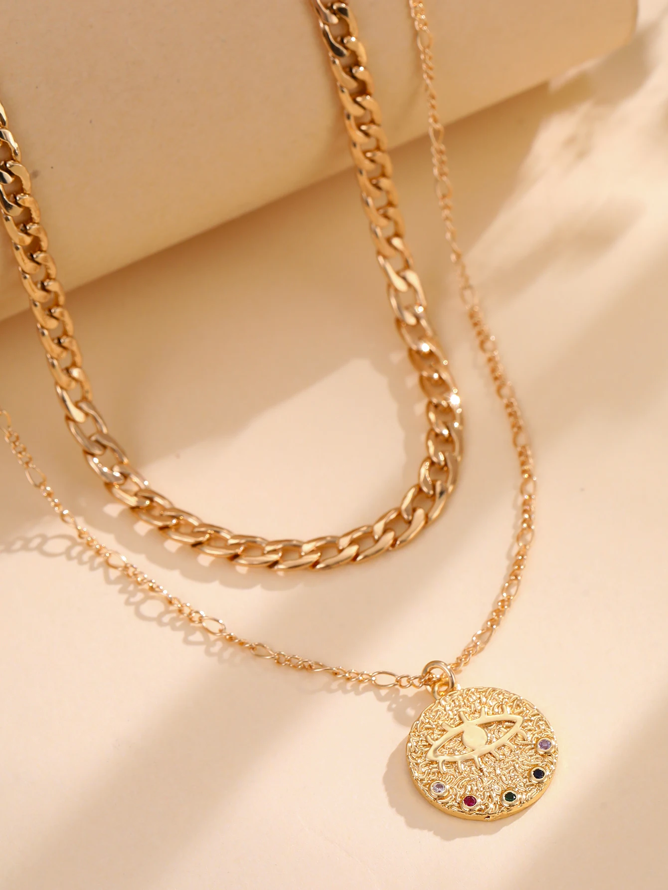 

Women's Versatile Necklace NK Chain round Colorful Zircon Demon Eye Pendant for Vacation Party Concert Trendy Jewelry Accessory