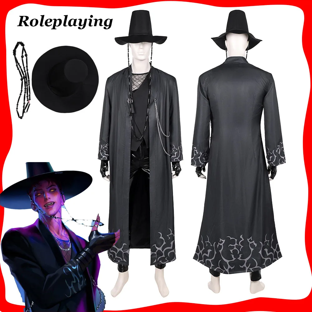 

Abby K-Pop: Demon Hunter Cosplay Black Playing Song Uniform Costume Hat for Adult Men Male Fantasy Halloween Carnival Party Suit