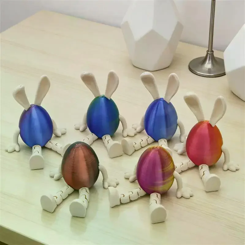 Cartoon Easter Bunny Easter Egg 3D Printed Toy Movable Rabbit Ornament Portable Home Decoration Creative Easter Egg Gifts