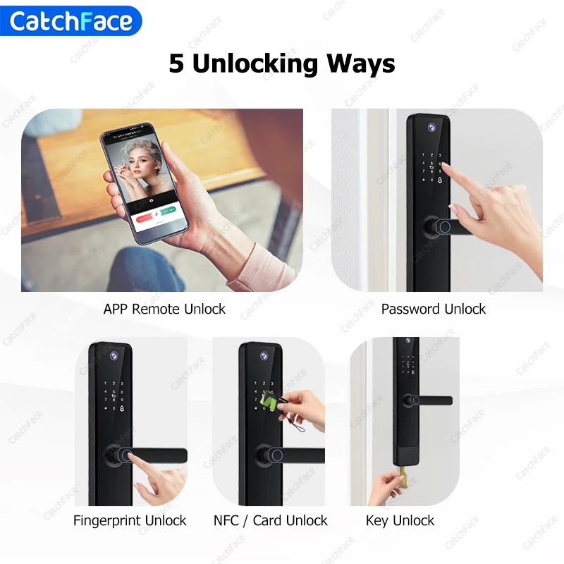 Arab Voice, Smart Electronic Camera Gate Door Lock,Tuya, WiFi, APP, RFID Card, Fingerprint Code, Door Lock, Hall Lock 6068