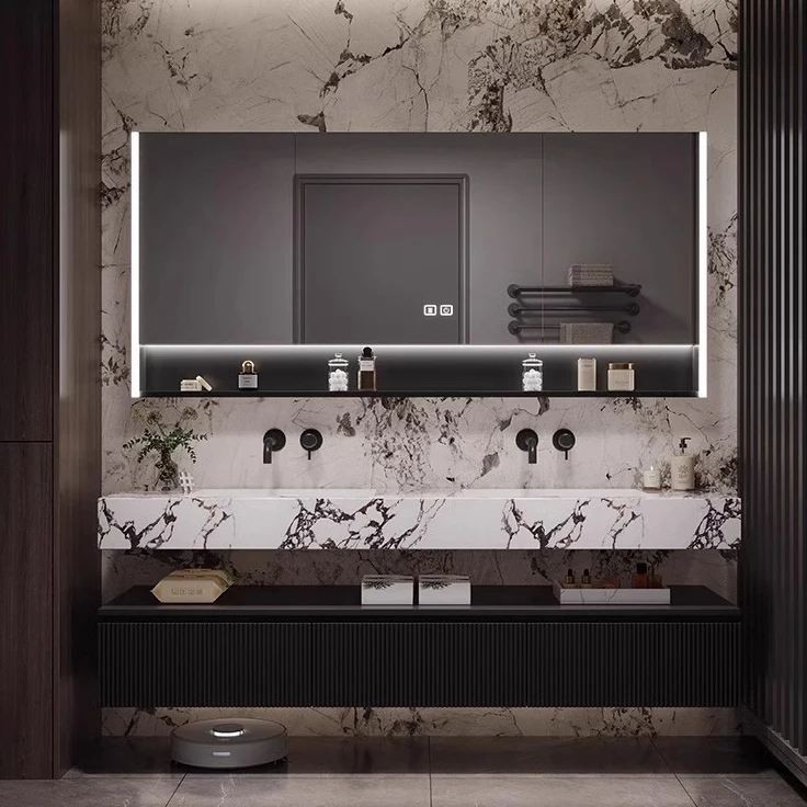 

Slate, seamless, double basin bathroom cabinet, toilet, washstand