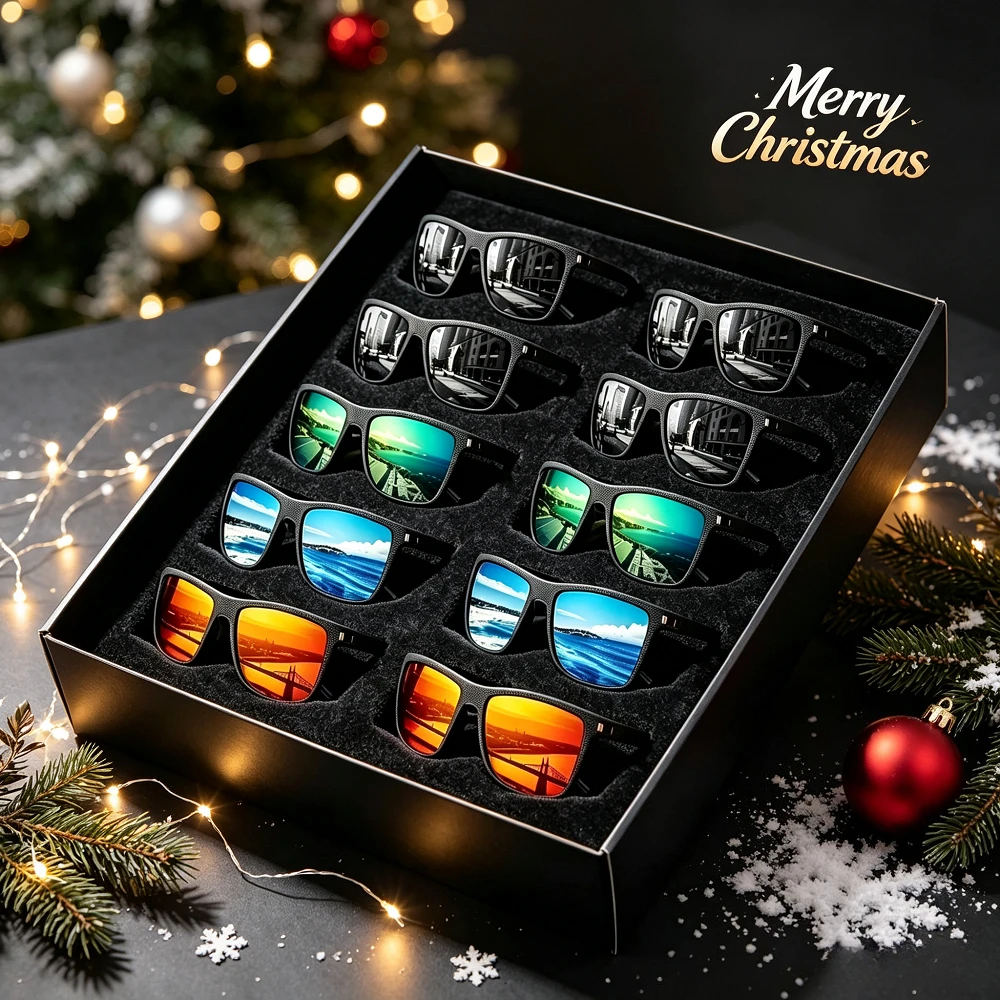 10PCS Men's and Women's Textured Square Polarized Sunglasses, Multi-colored Mirror Lenses, Suitable for Driving and Fishing Outdoor Glasses, Random Colors, Recommended Christmas and Halloween Gifts
