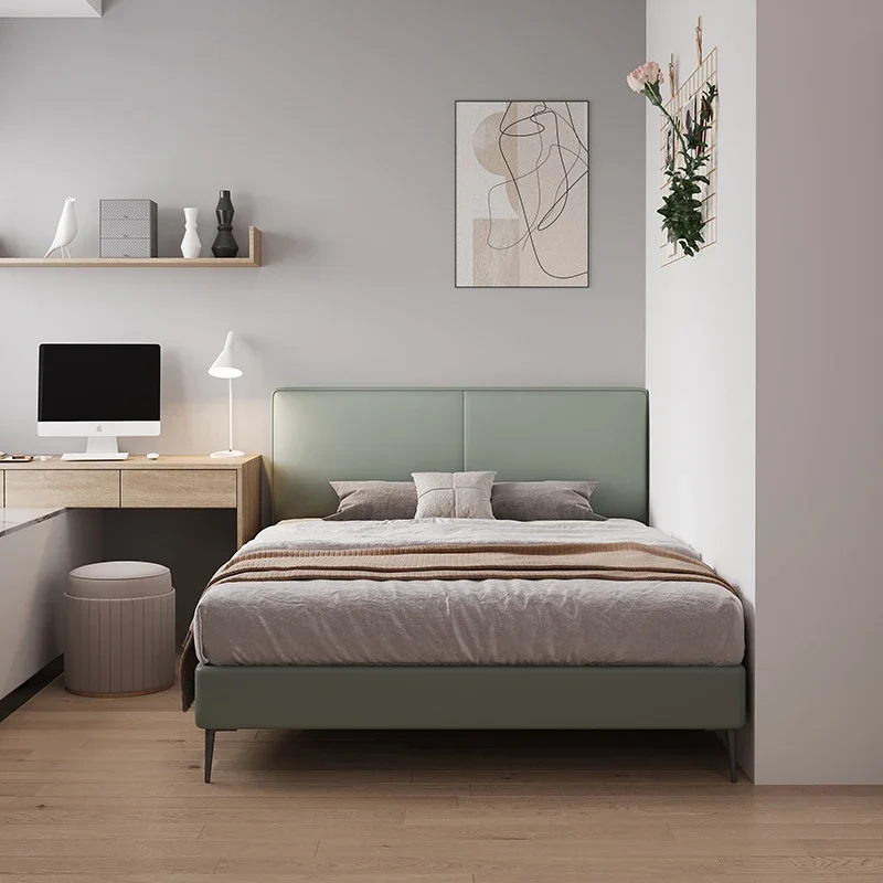 

European Aesthetic Nordic Beds Bedroom Leather Platform Sleeping Beds Floor Wooden Testiera Letto Matrimoniale Home Furnitures