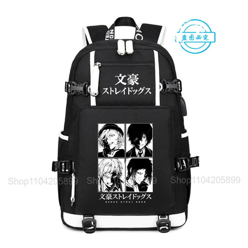 Bungo Stray Dogs Backpack Anime Mochila Boys Student Schoolbags Bookbag USB Charging Laptop Men Black Travel Shoulder Bags
