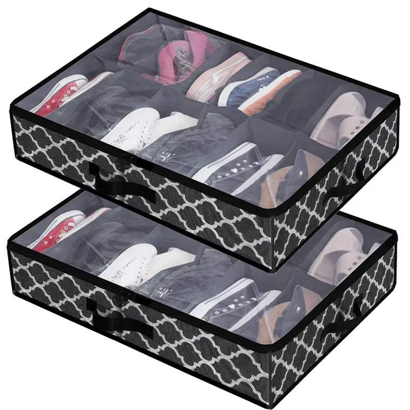 Underbed Shoes Storage Box Transparent Packaging Box Foldable Non-woven 12-grid Organizers