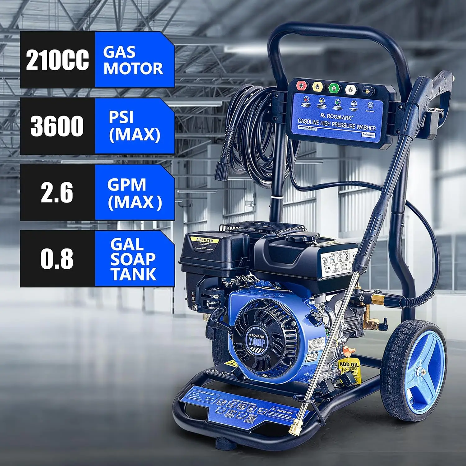 Imagem -06 - Lavadora de Pressão a Gás 3600psi Lavadora Elétrica a Gás 2.6gpm 210 cc Máquina de Lavar Alimentada a Gás Lavadora de Alta Pressão Comercial