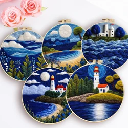 Needle Felting Kit for Beginner Creative Felt Seaside Landscape Picture Needle Wool Set Handmade Craft Painting Diy Gift