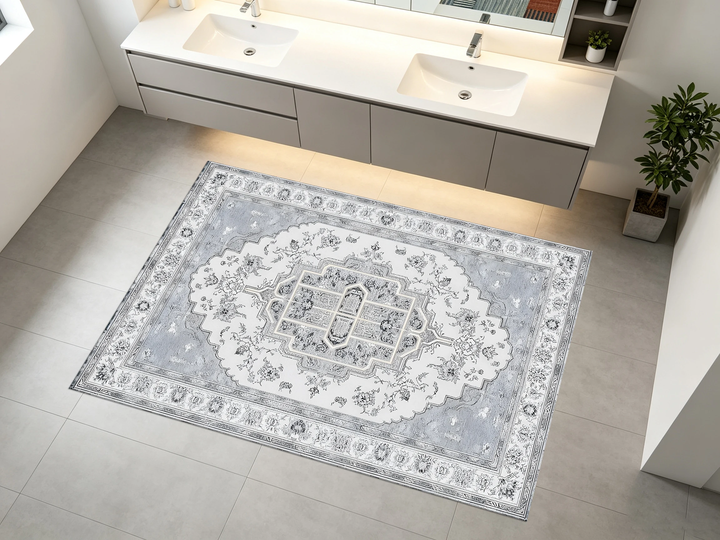 2D Large Rug in Light Gray Retro Persian Pattern, Soft & Skin-Friendly, for Living Room & Bedroom, Enhancing the Space