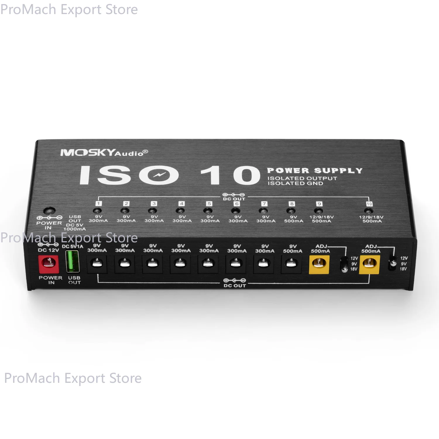 MOSKY ISO-10 Guitar Effect Pedal Power Supply 10 Isolated DC Outputs/ 5V USB Output for 9V 12V 18V Protection Guitar Accessories
