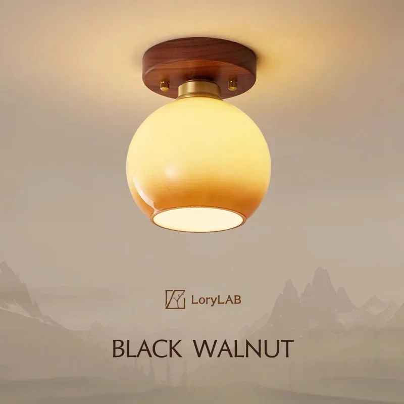 

Walnut Wood Art Gradient Glass, Wabi-sabi Modern style, Ceiling Light for Entrance hall, Corridor aisle, Commercial Place