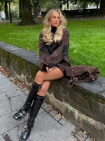 Brown Vintage Argyle Plaid Knitted Dress Sets Women Causal Turtleneck Loose Sweater +Knit Mini Skirts Set Winter Women Knitwear - Image 6