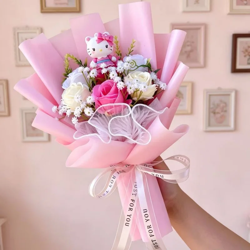 Genuine Sanrio Characters Hello Kitty Kulomi Melody With Artificial Flower Creative Bouquet Christmas Valentine Birthday Gifts