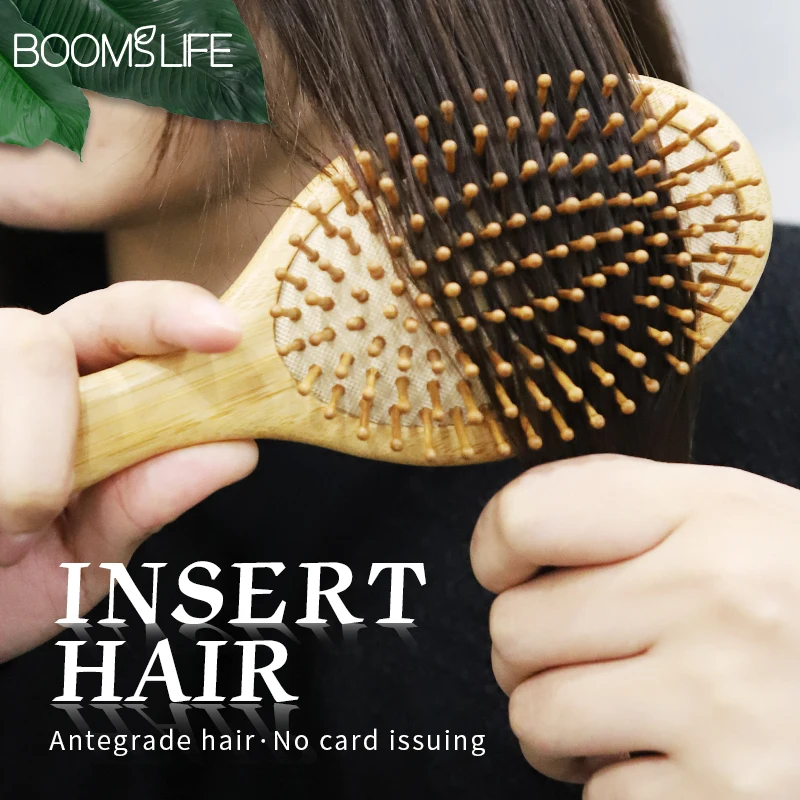 Brosse à Cheveux en Bambou avec Poignées Personnalisées pour Femme, Peigne de Énergie du Cuir oral elu à Dents Larges, Idéal pour les Cheveux Lisses