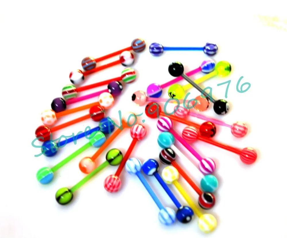 Acrylic Tongue Bar 14G Mixed Colors Wholesale Tongue Rings Straight Fashion Body Piercing Jewelry colorful