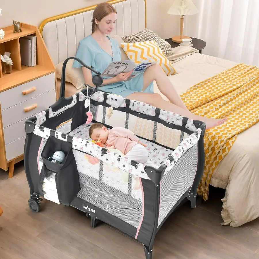 Pack et jeu 3 en 1, berceau de voyage Portable avec matelas amovible, Table à langer pour nouveau-né, parc pliable avec