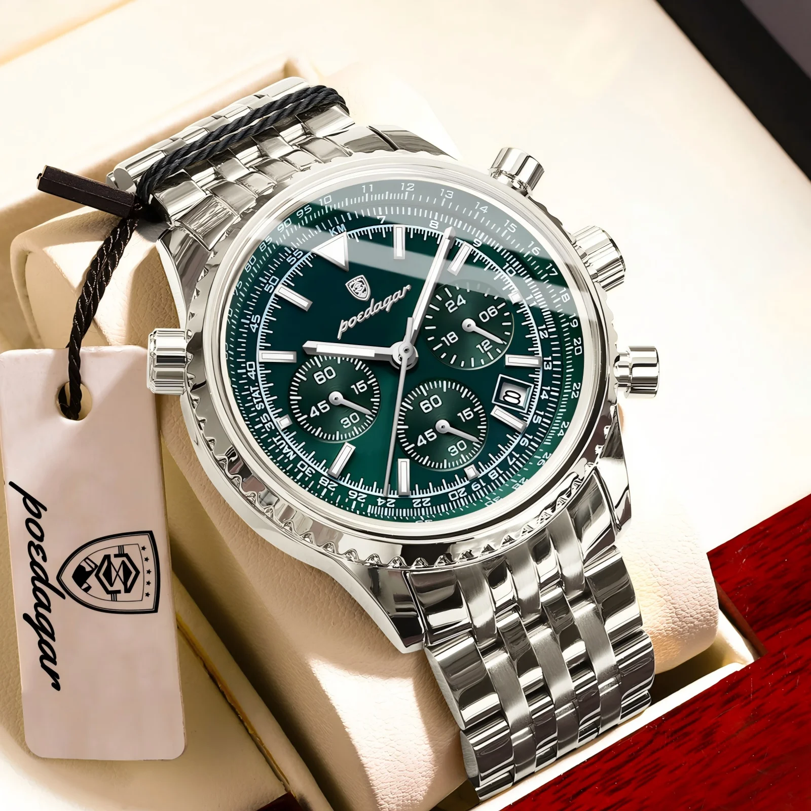 POEDAGAR Casual Man Clock Chronograph Date Waterproof Luminous Quartz Men's Watches Stainless Steel Fashion Men Wristwatch Reloj