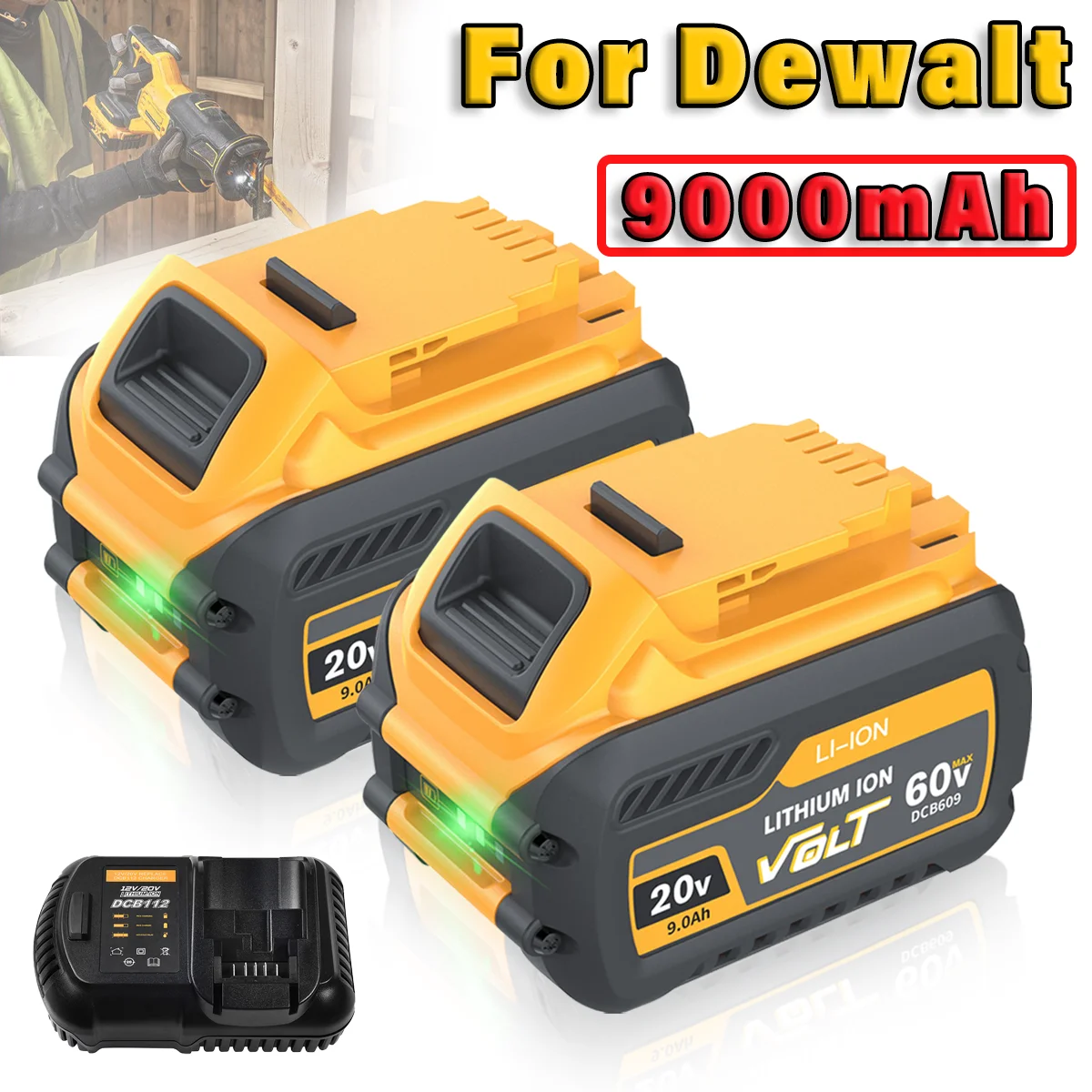 9000mAh For Dewalt FlexVolt 120V 60V 20V Battery Replacement Battery Tools Power Drill Battery DCB606 DCB612 DCB609 DCB20