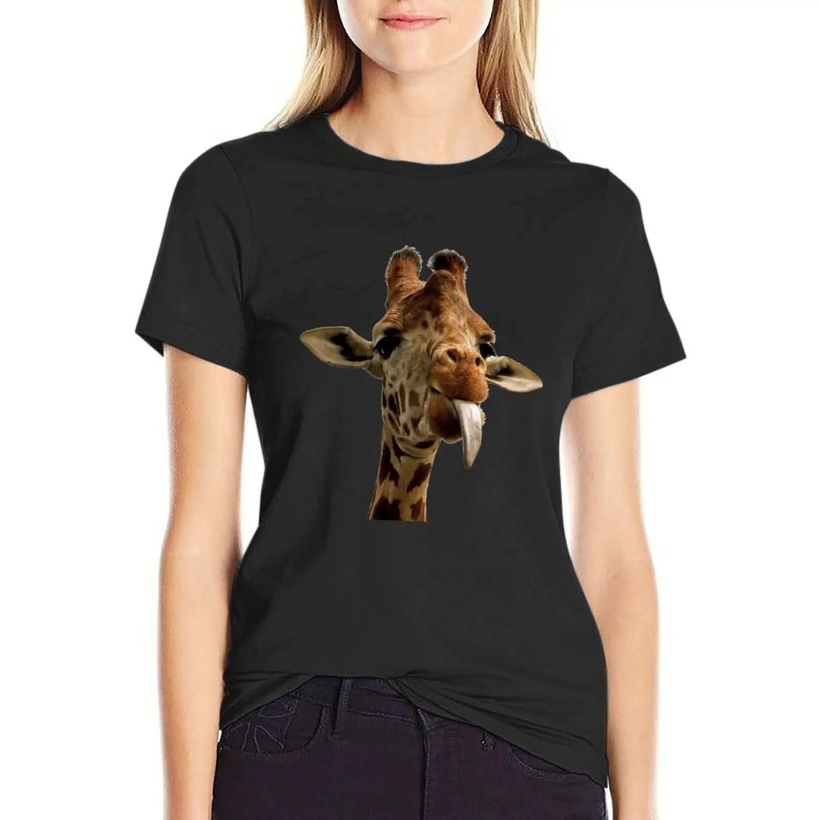 giraffe, art, animals, tongue T-Shirt anime tops summer clothes sweat t shirt for Women