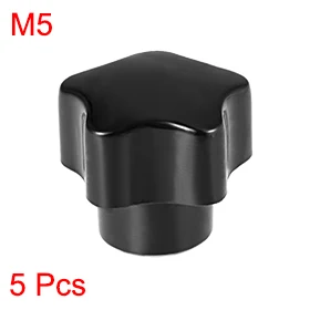 5Pcs M5 Plum Bakelite Hand Tighten Nuts Handle Thread Star Mechanical Black Thumb Nuts Clamping Knob Manual Nuts Non-perforated