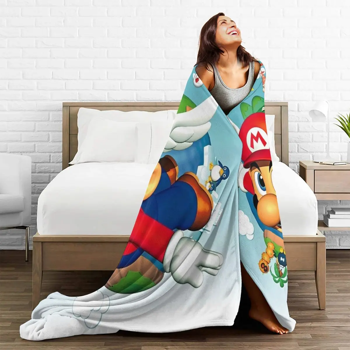 Super Mario Flannel Blanket Soft Durable Throw Blanket for Couch Bed Camping Graphic Bedspread Sofa Bed Cover