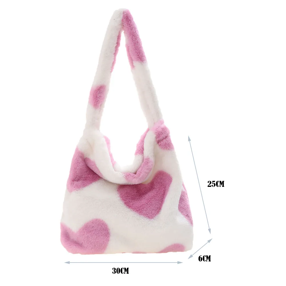 Women Fashion Plush Shoulder Bag Cute Heart Plush Tote Bag Large Capacity Stylish Underarm Bag Casual Armpit Bag Daily Sling Bag