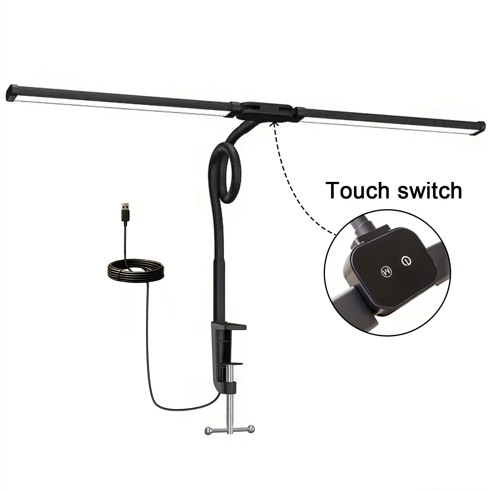 Double Head Desk Lamp LED Clip-on 3 Modes Brightness Adjustable 3000K-6000K USB Adapter Computer Screen Light 180 Degree Foldable for Reading Studying Office